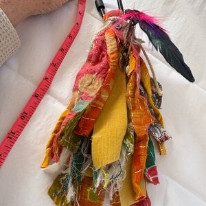 Colorful Feather and Fabric Tassel Purse Charm/Keychain